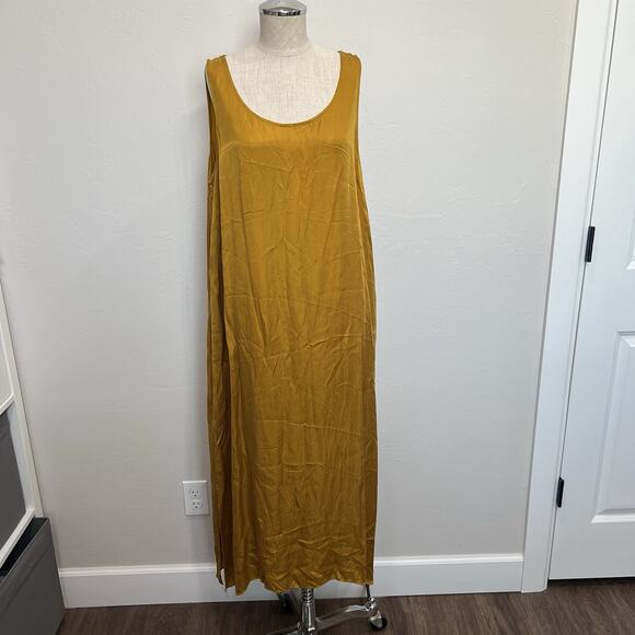 Eileen Fisher L Large Slip Dress Maxi Long Crushed Cupro Scoop Neck Sleeveless - Picture 3 of 10
